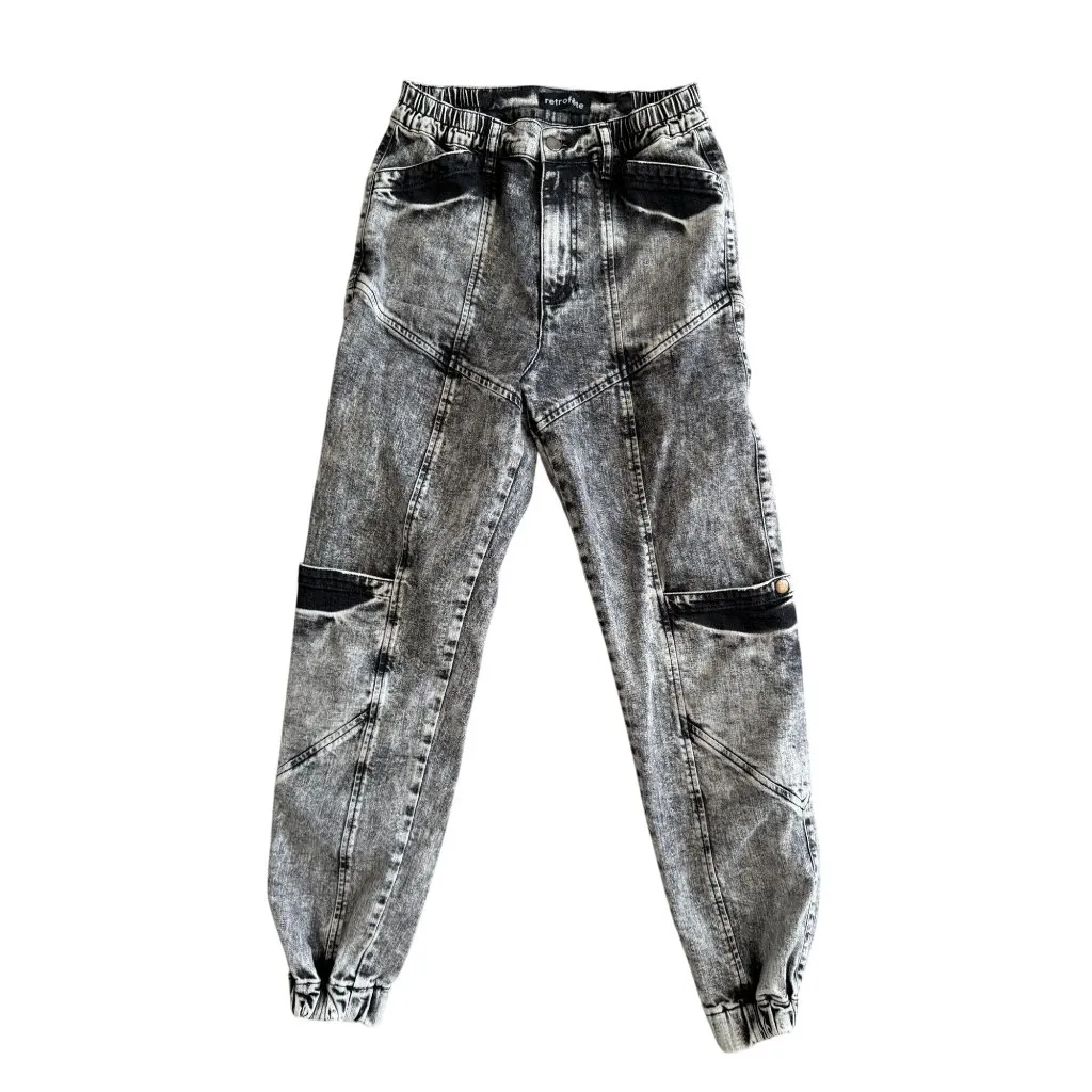 RETROFETE Gray White Acid Wash Jeans Joggers Size 26 - Image 4