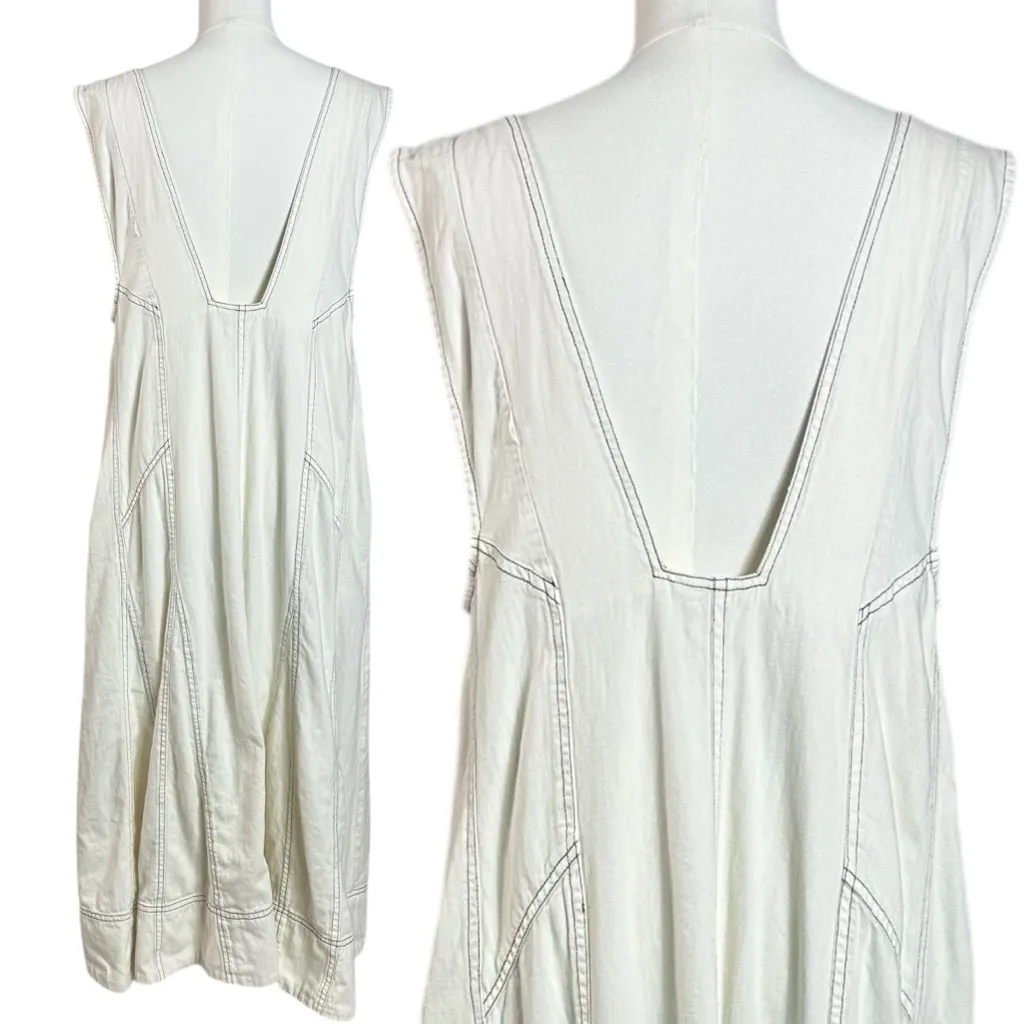 Free People Santino Denim Zip Front Midi Dress in Ecru Size Large Minimalist - Image 10