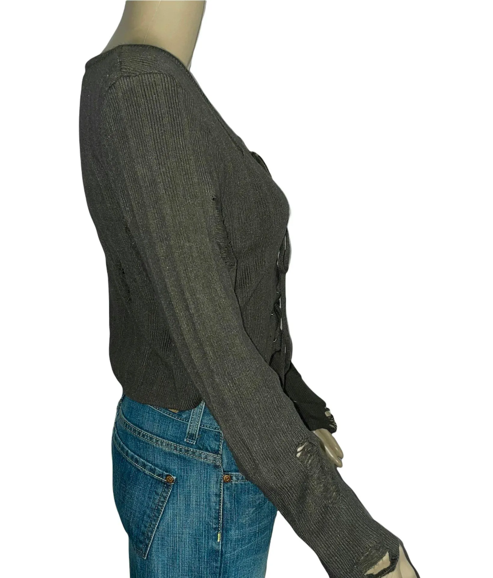 Lace Up Destroyed Cropped Sweater - Image 3