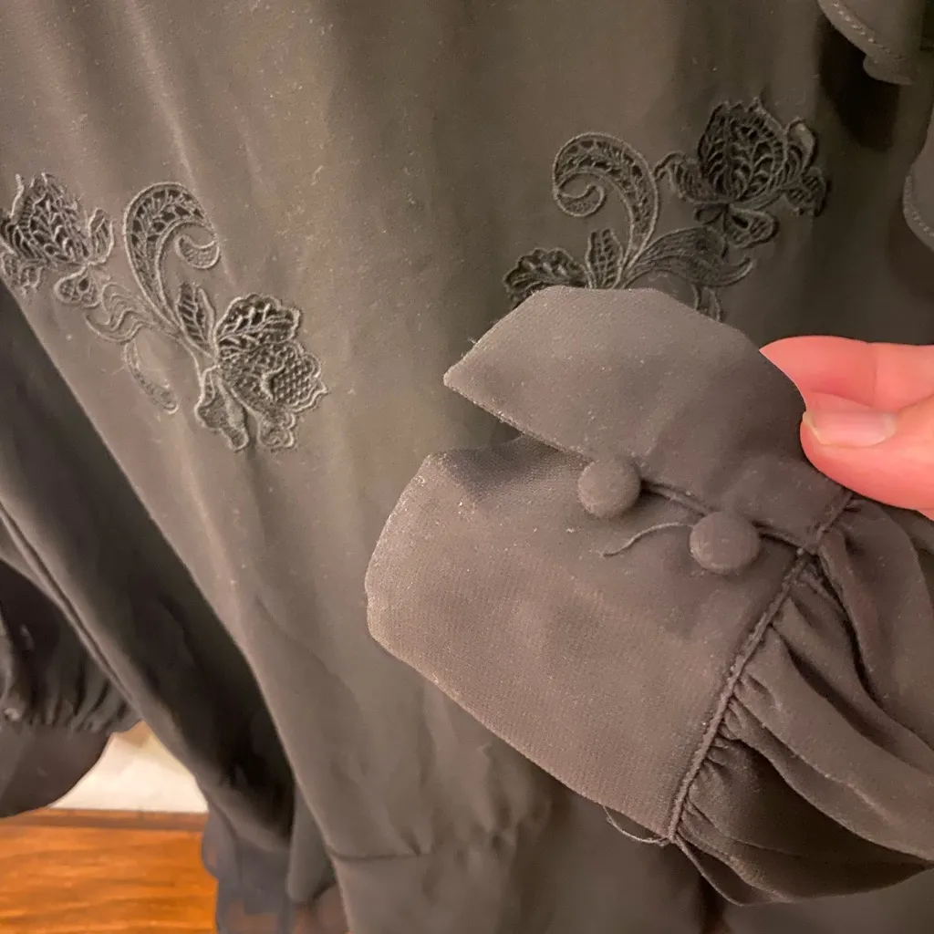 White House Black Market Sheer Black Ruffle Blouse - Image 6