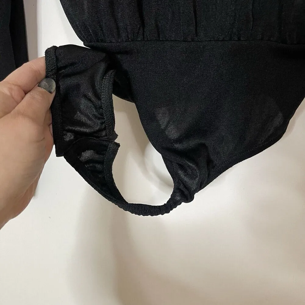 Missguided black long sleeve v neck bodysuit size US 4 - Image 7