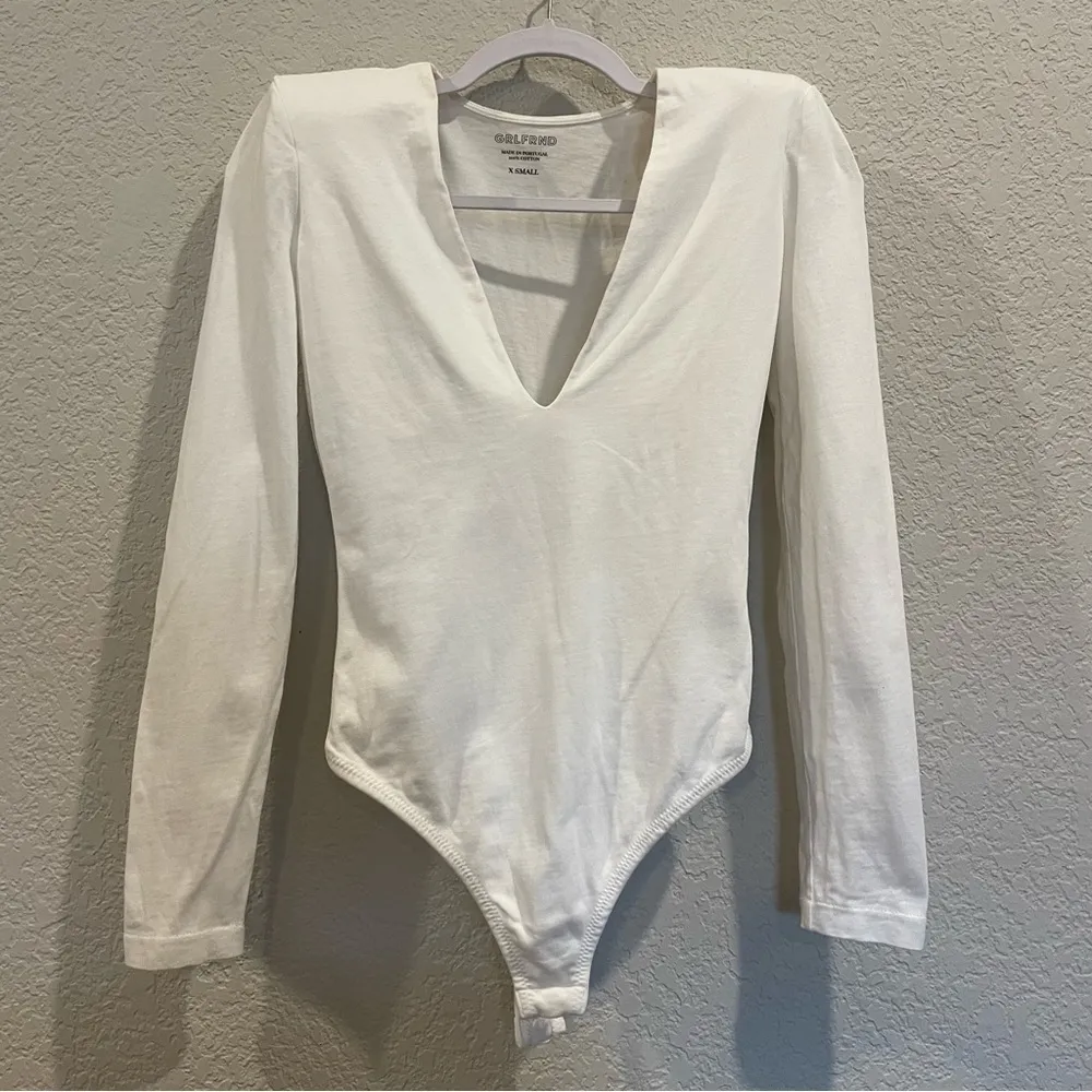 Grlfrnd Eryka Long Sleeve Jersey Knit Paddle Thong Bodysuit in White - Image 8