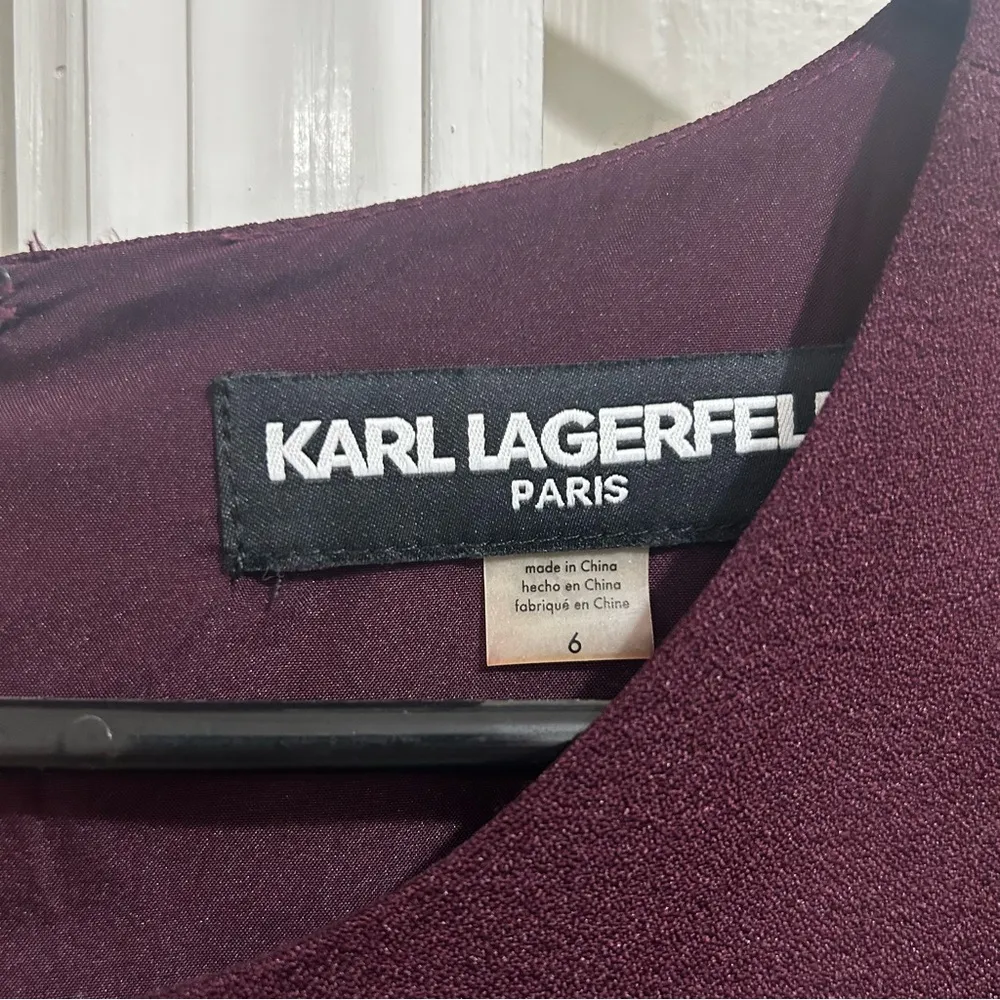 Karl Lagerfeld Eggplant Purple Ruffled Cap Sleeve Tiered Mini Dress Size 6 - Image 6