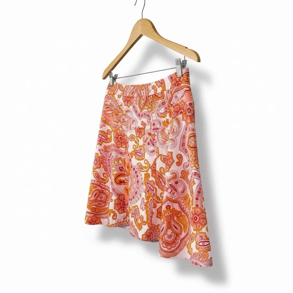 Banana Republic 100% Silk Paisley A-Line Mini Skirt Pink Orange Lined Size 2 - Image 11