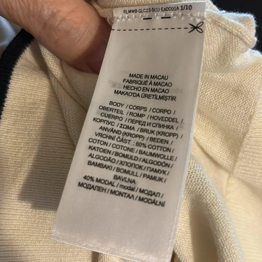 Lauren Ralph Lauren Two Tone Ruffle Trim Polo SS Sweater Sz XXL Cream Black - Image 8