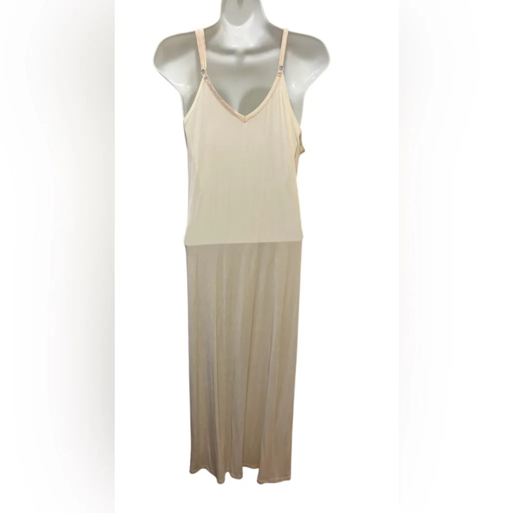 FLAX By Jeanne Engelhart Cream Maxi Slip Dress M Adjustable Straps Sexy New Year - Image 4