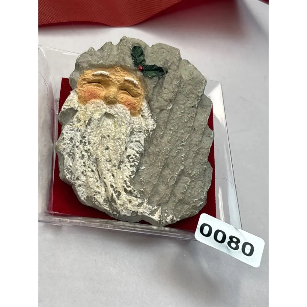 Handcrafted Santa Claus Face Brooch Pin With Holly Detail Vintage Look By Papel Gray - Image 3