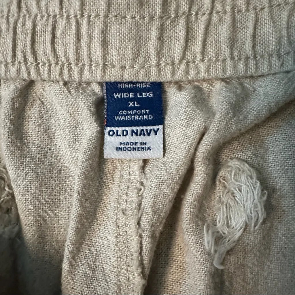 Old Navy High Rise Linen Blend Wide Leg Casual Comfort Waistband Pant Tan Sz XL - Image 3