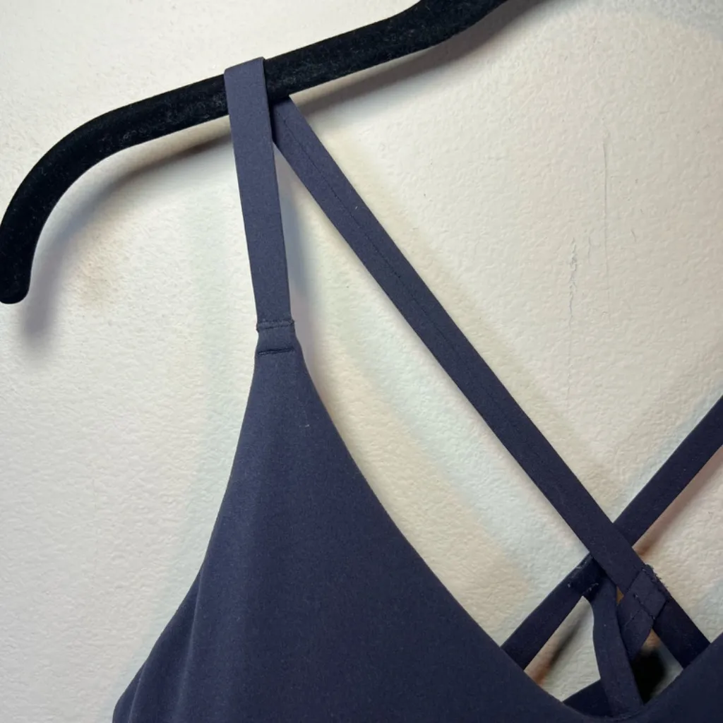 Offline by Aerie Women's Real Me Strappy Back Sports Bra Navy Blue Padded  Large - Image 2