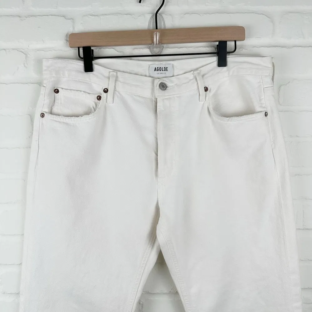 Agolde Parker Straight Leg Crop Jeans Finished Hem Milkshake White Size 32 - Image 4