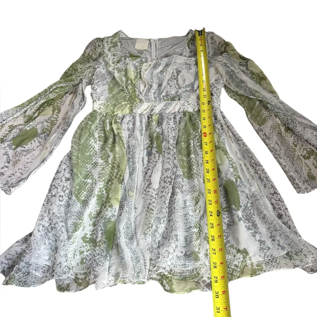 Line & Dot Green Snake Print Silk Mini Dress Womens Small Long Sleeves Fairycore - Image 11