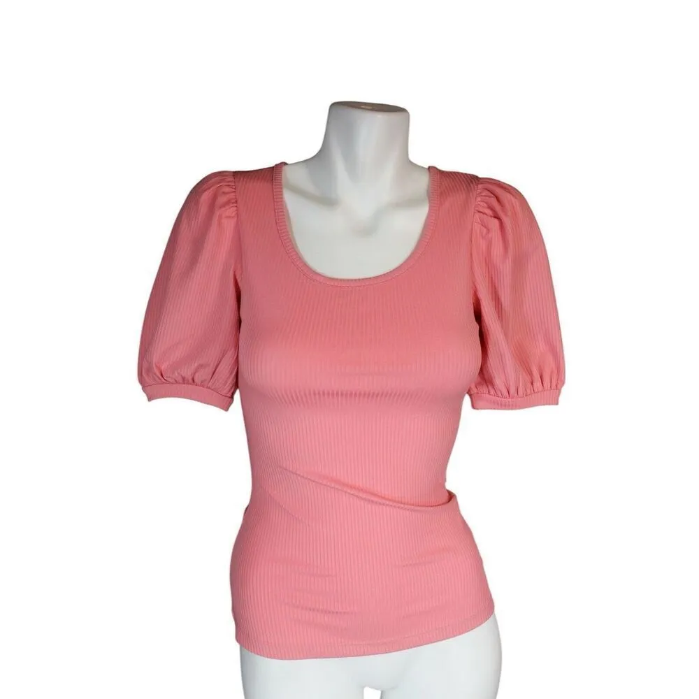 ✨Rachel Parcell Ribbed Puff Sleeve Peachy Sz Medium Tee✨ - Image 8