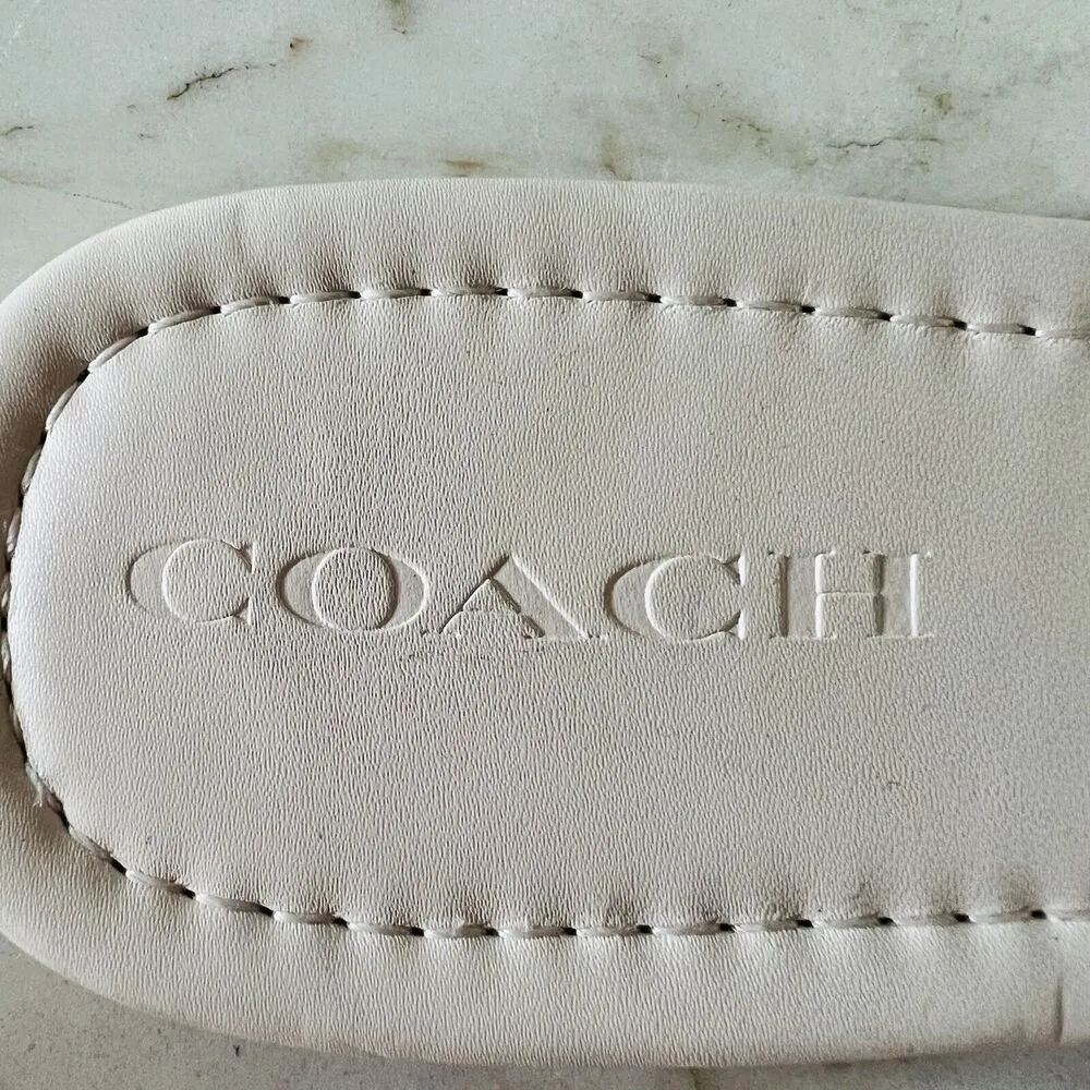 COACH Jeri Solid Chalk Leather Thong Sandal Logo Accent - US 6.5 - Image 5