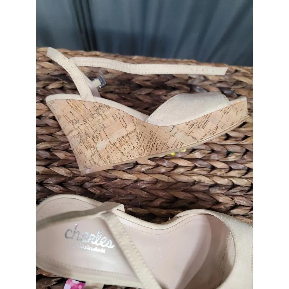 Charles by Charles David Women's 8 M Beige Suede Formal Preppy Wedge Sandals - Image 7