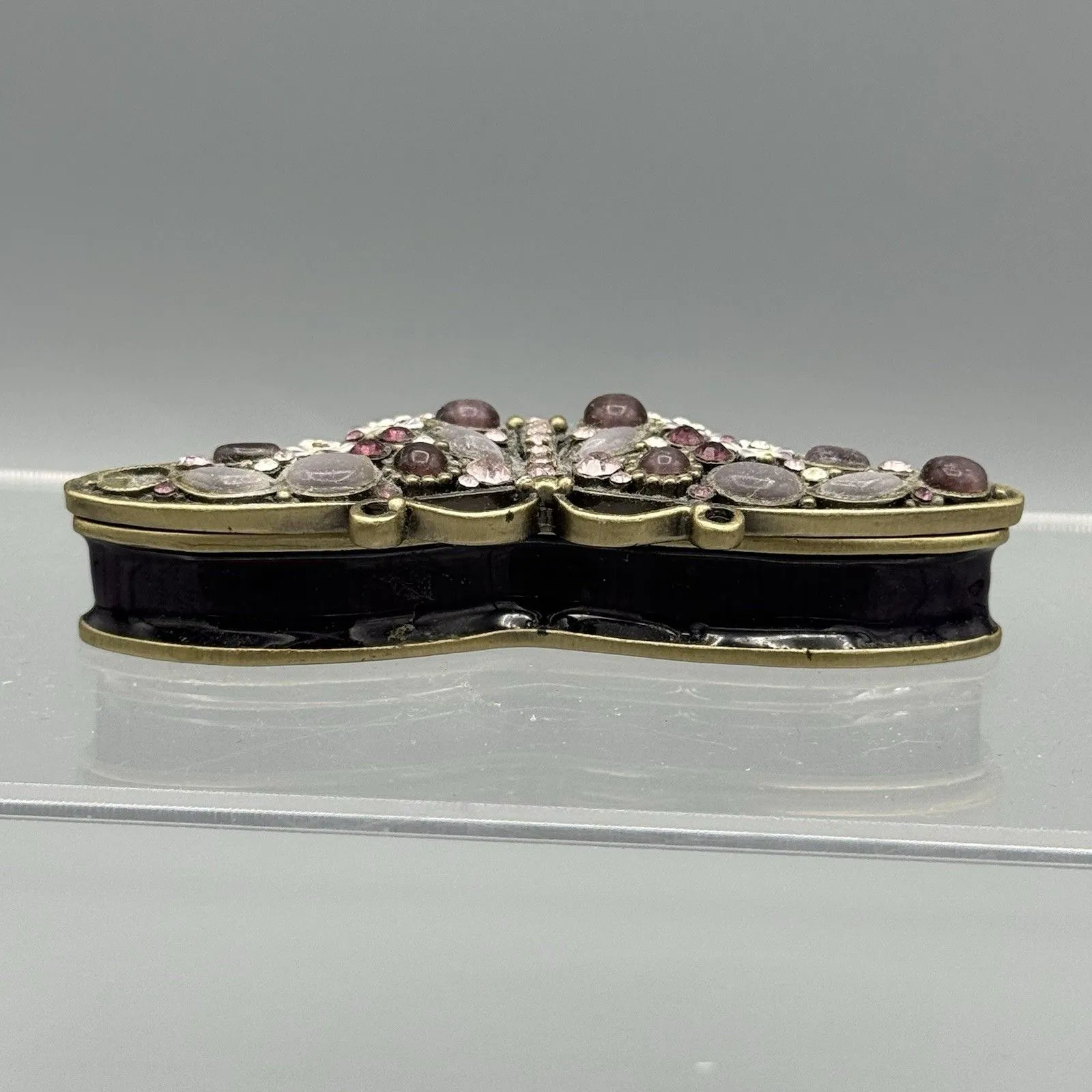 Butterfly Trinket Box Brooch Pin Metal Jeweled Magnetic Enameled Rhinestone READ Purple Size 0 - Image 8