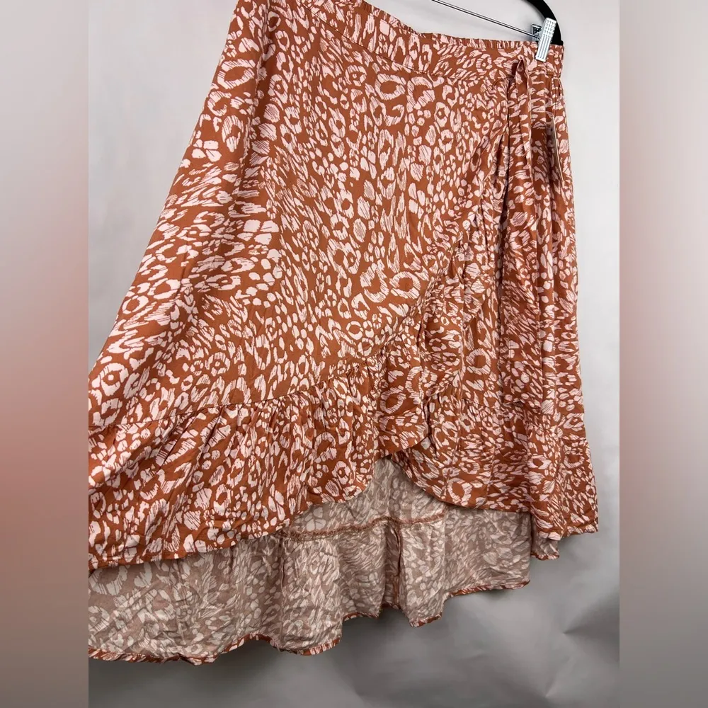 SO, Wrap Midi Skirt, Brown Pink Animal Print, Rayon, Boho Flowy Cottagecore - Image 2
