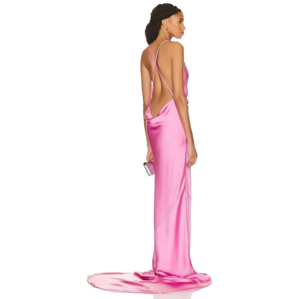 Norma Kamali Cross Back Bias Gown in Candy Pink Medium New Womens Long Dress - Image 13