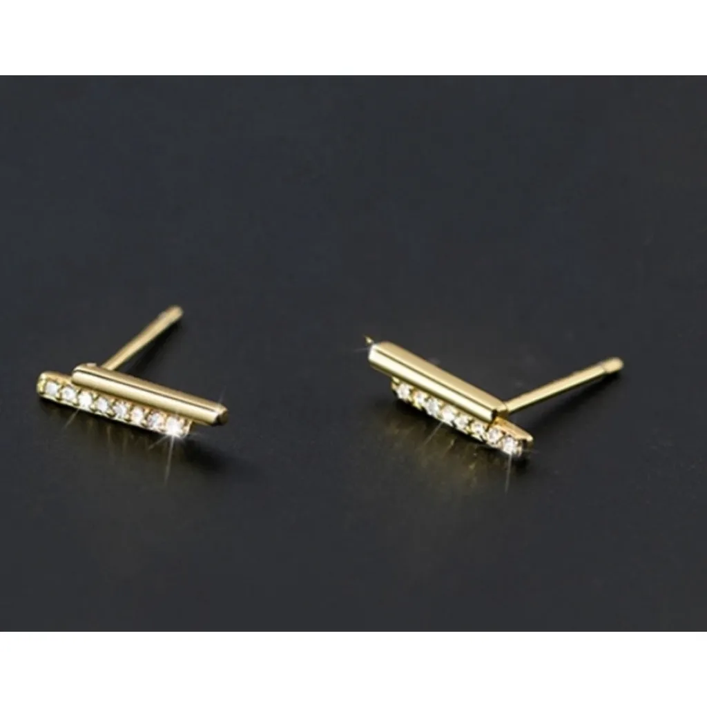 NEW Womens Gold Plated Sterling Silver‎ Bar Simulated Diamond Stud Earring, 12mm - Image 6