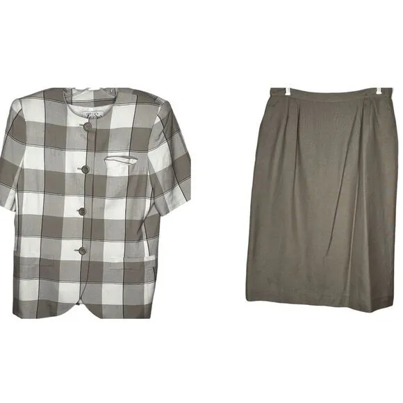 Vintage Le Suit Skirt Set‎ Tan Size 14 - Image 2