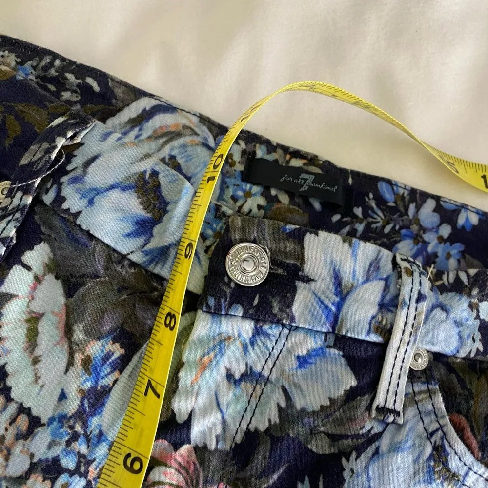 7 For All Mankind High-Waist Skinny Jeans Blue Duchess Garden Print Size 28 - Image 6