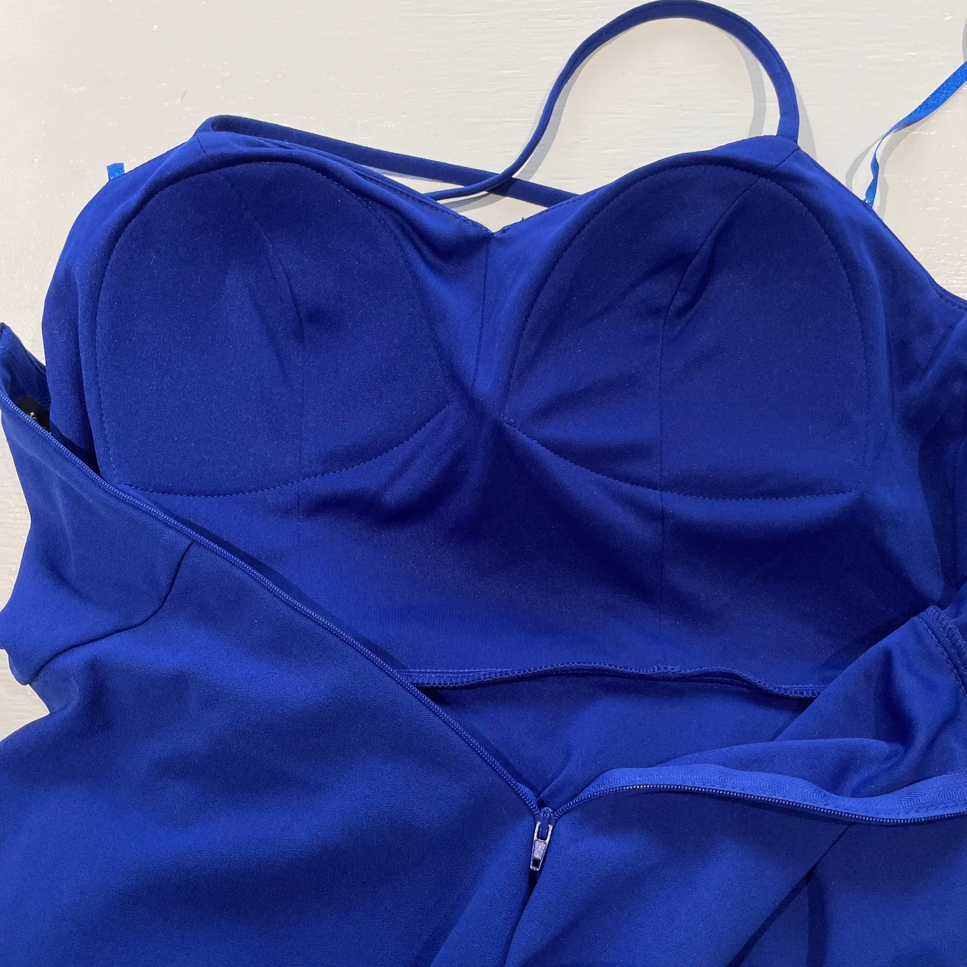 New  Double Layer Fit & Flare Dress Sweetheart Neck Royal Blue Size 11 - Image 14