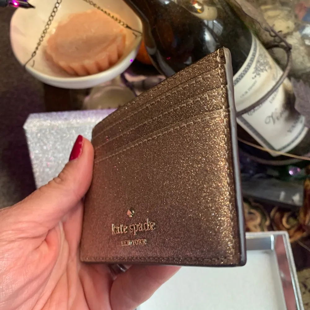 Authentic Kate Spade smooth glitter leather card case in box - Image 6