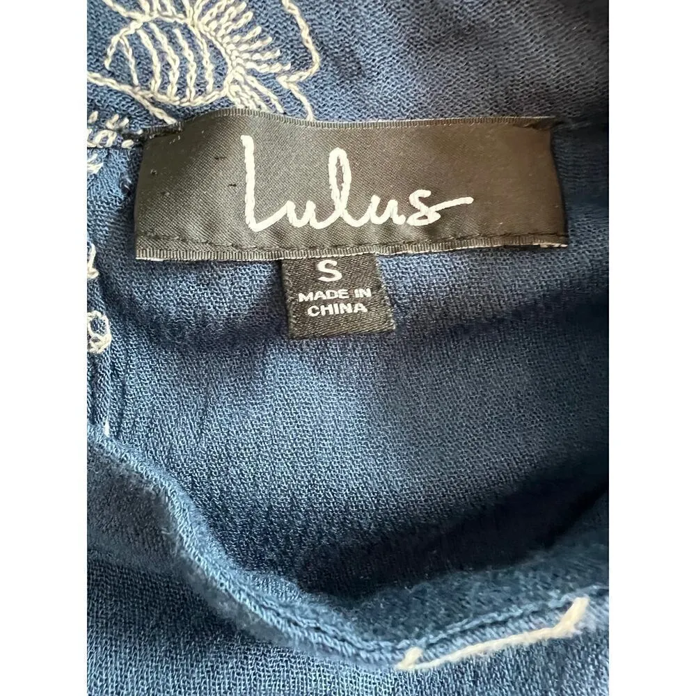 Lulu's No One Quite Like You Blue Embroidered L/S Shift Dress Size S, SEE FLAW - Image 9