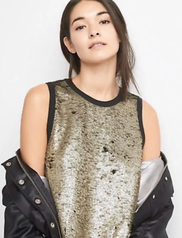 Gold Sequins Reversible Mermaid Tank Top - Image 2