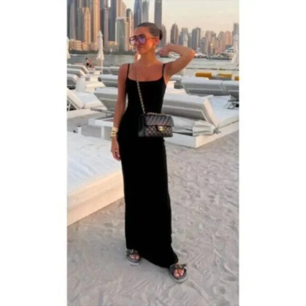 SKIMS Ribbed Long Slipdress in Onyx Black Size Medium - Image 2