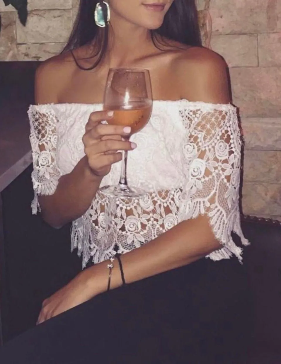 Crochet Scalloped Lace Off the Shoulder Top - Image 3