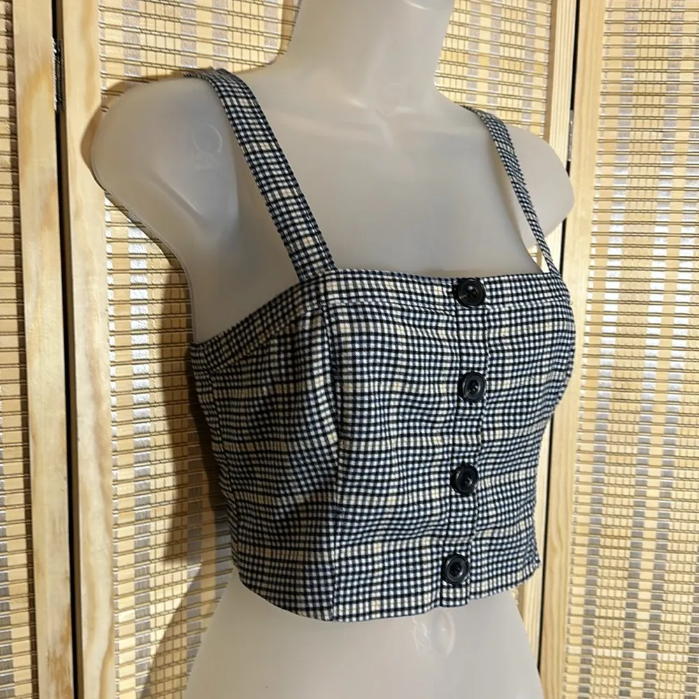 Abercrombie & Fitch Button Front Plaid Cropped Tank Top Vintage 1990s Y2K XS - Image 2