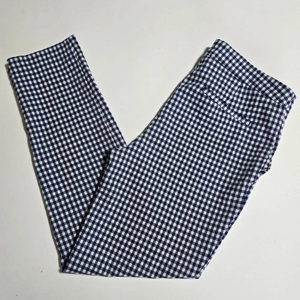 Cynthia Rowley Blue & White Gingham Rugfle Detail Slim Ankle Pants Size 10 - Image 2