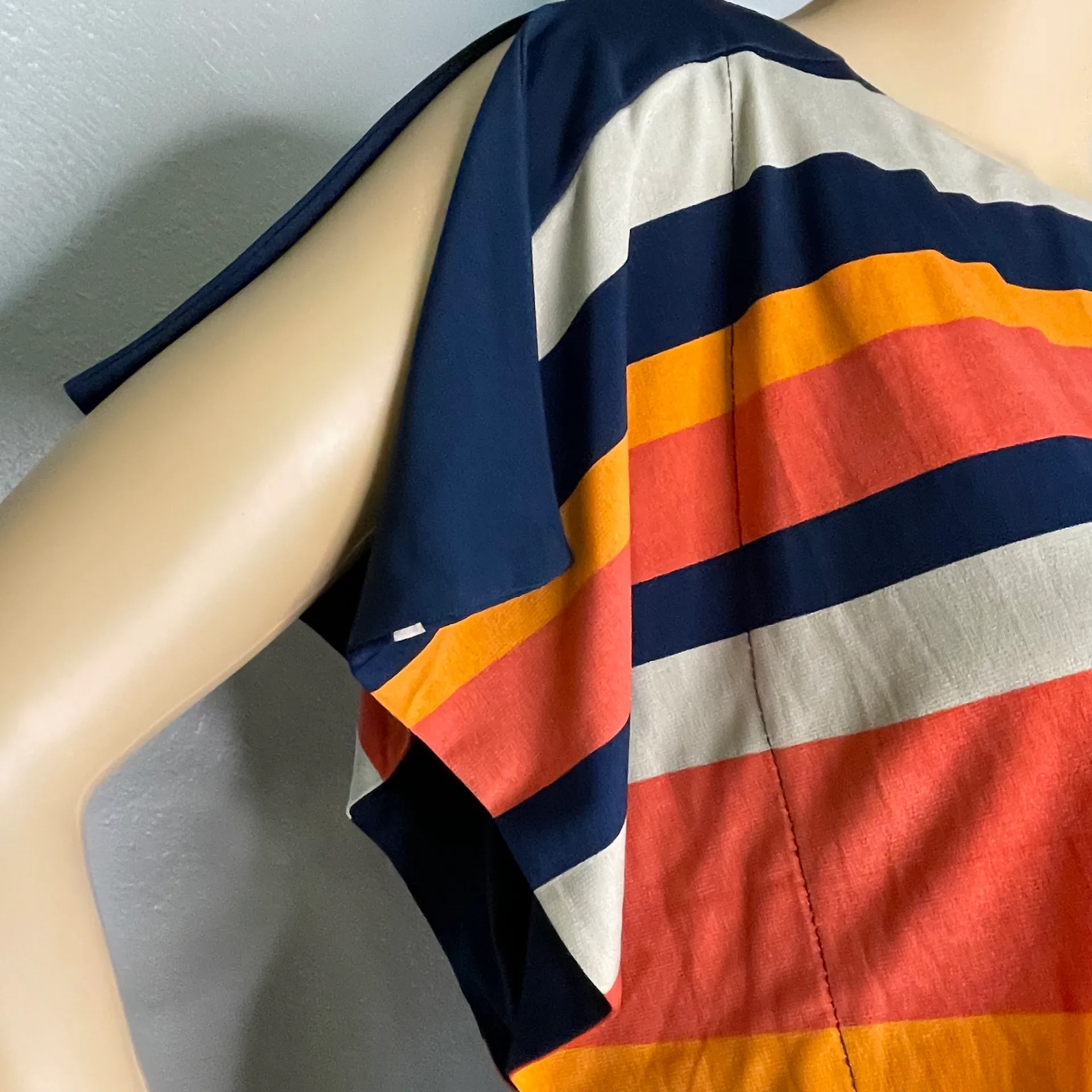 Navy Blue Orange Cream Striped Loose Fitting Mini Dress Size 4 - Image 3