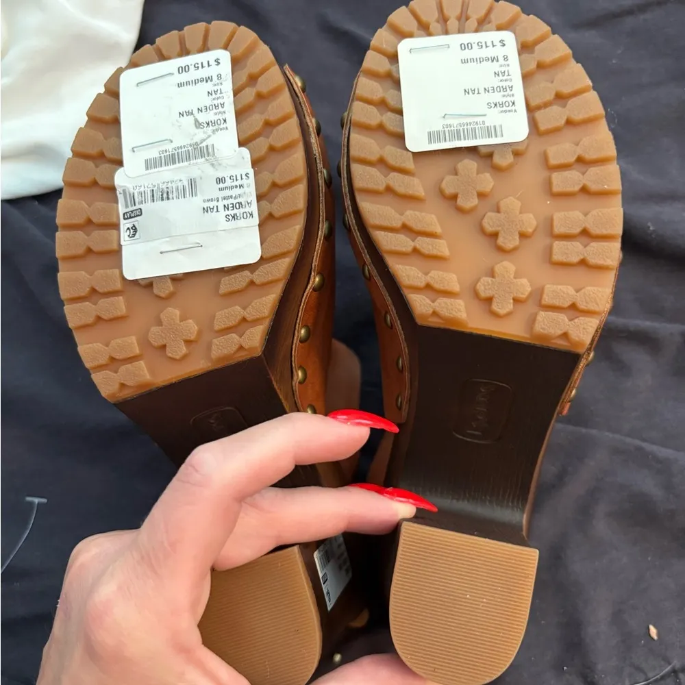 Kork-Ease Brown Leather Mules with Wooden Heel Arden Tan - Image 5