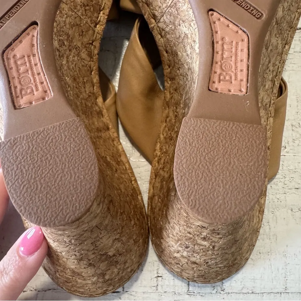 Born Drilles Monte Carlo Knotted Leather Wedge Sandals size 10 Tan Cork Platform Brown - Image 11