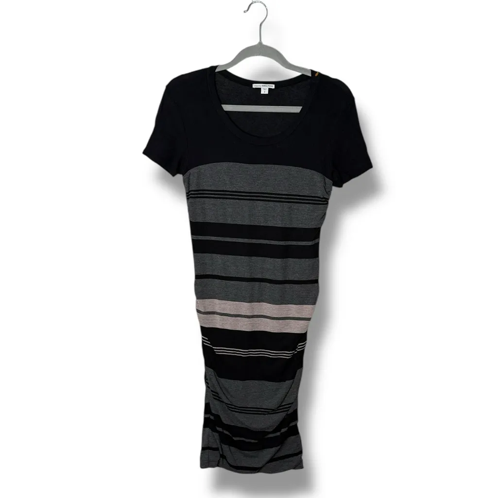 James Perse Multi Layer‎ Stripe Dress in Charcoal/Black - Image 4