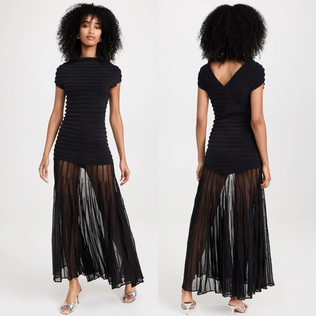 ALEXIS Marce Black Sheer Stripe Maxi Dress Off-Shoulder Size XL NWT - Image 2