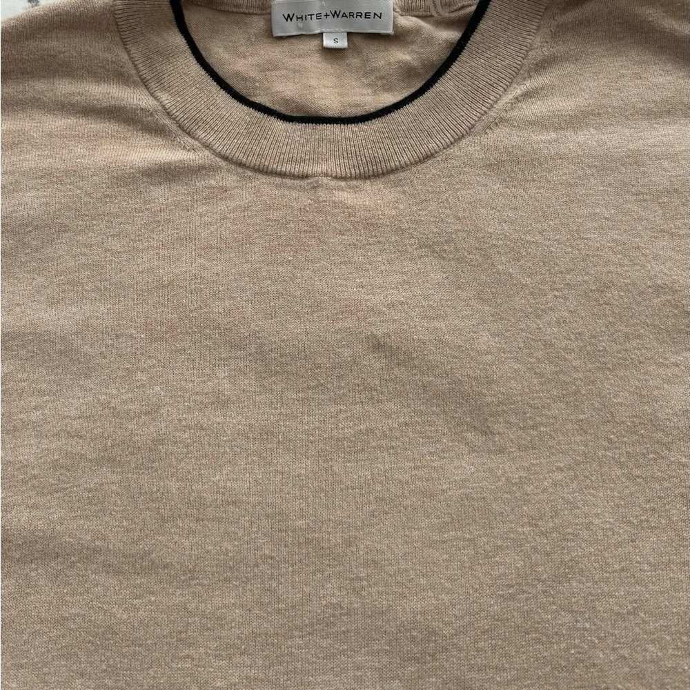 White + Warren silk cotton blend cream rib trim sweater, size S cottagecore Black - Image 7