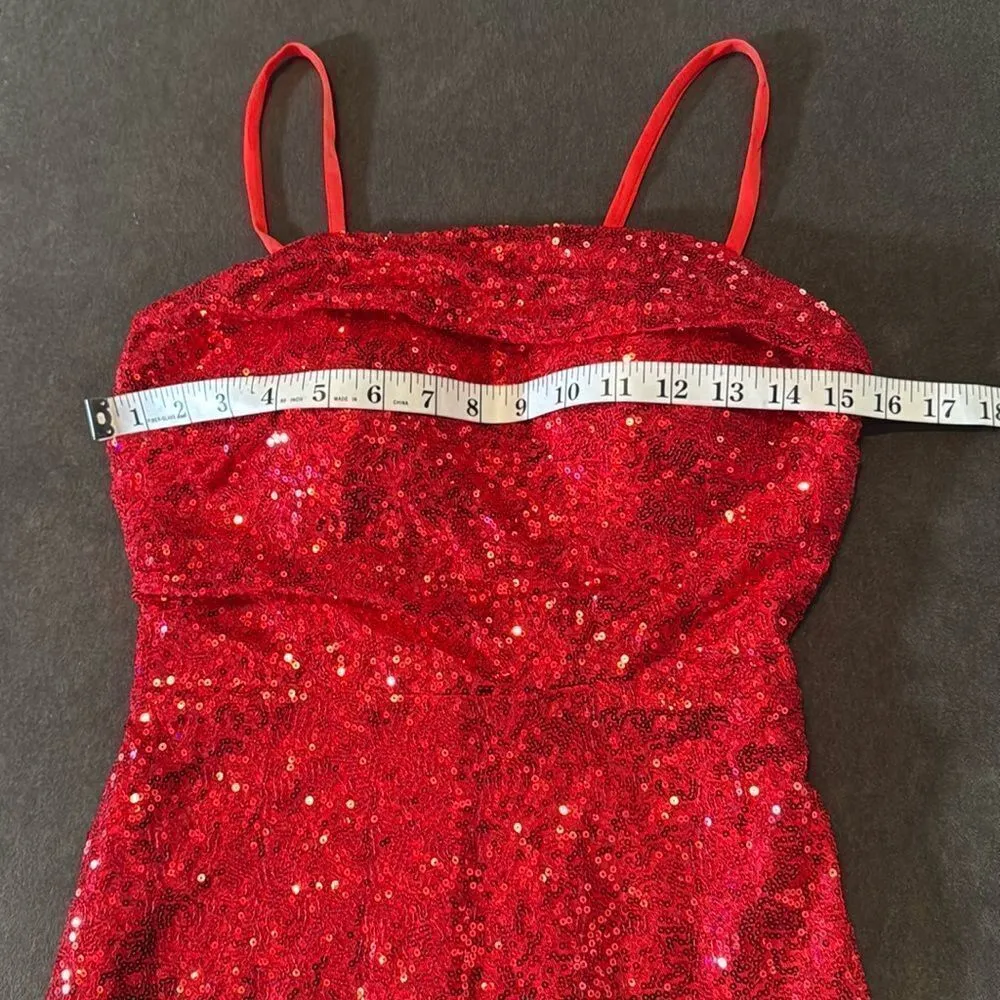 Women’s Red Sequined Short Homecoming Party Dress Ruffle Hem Corset Back Size 2 - Image 11