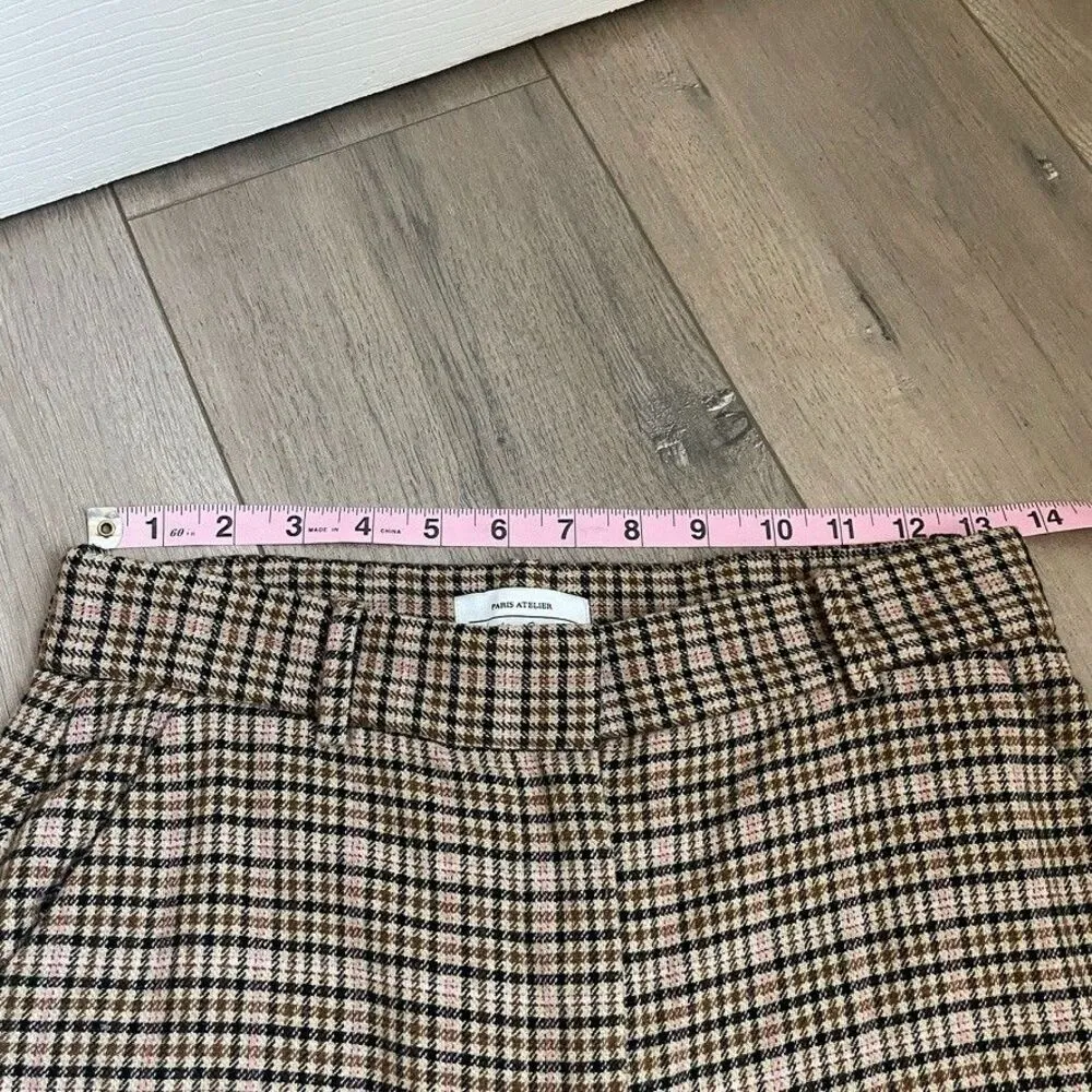 Paris Atelier & Other Stories Womens Plaid Pants Size 6 Brown Pink Retro READ - Image 5