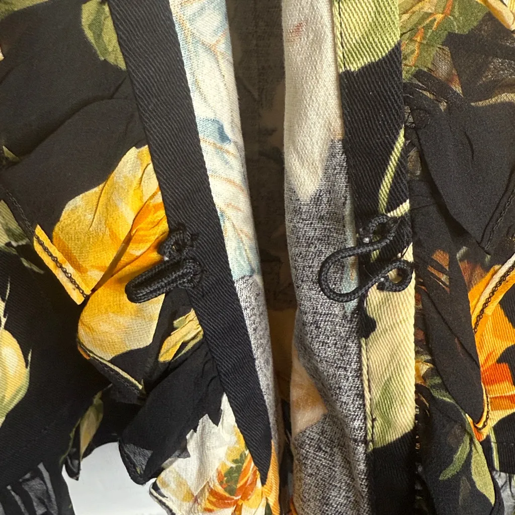 St. John Sport by Marie Gray Floral Ruffle Trim Blazer Jacket W1888 Sz 2 Black - Image 6