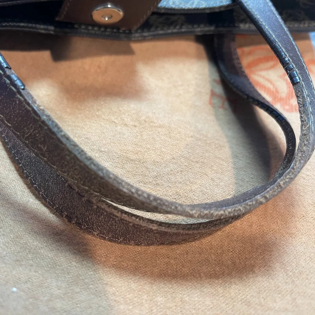 Loewe Vintage Canvas and Leather Anagram Tote - Dark Brown and Black - Preowned - Image 7