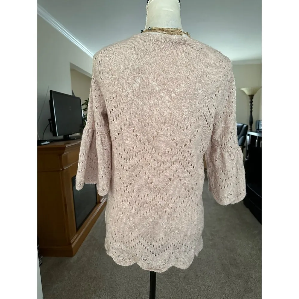Lauren Conrad 3/4 Bell Sleeves Hem Crochet Knit Relaxed fit Cream - Image 3