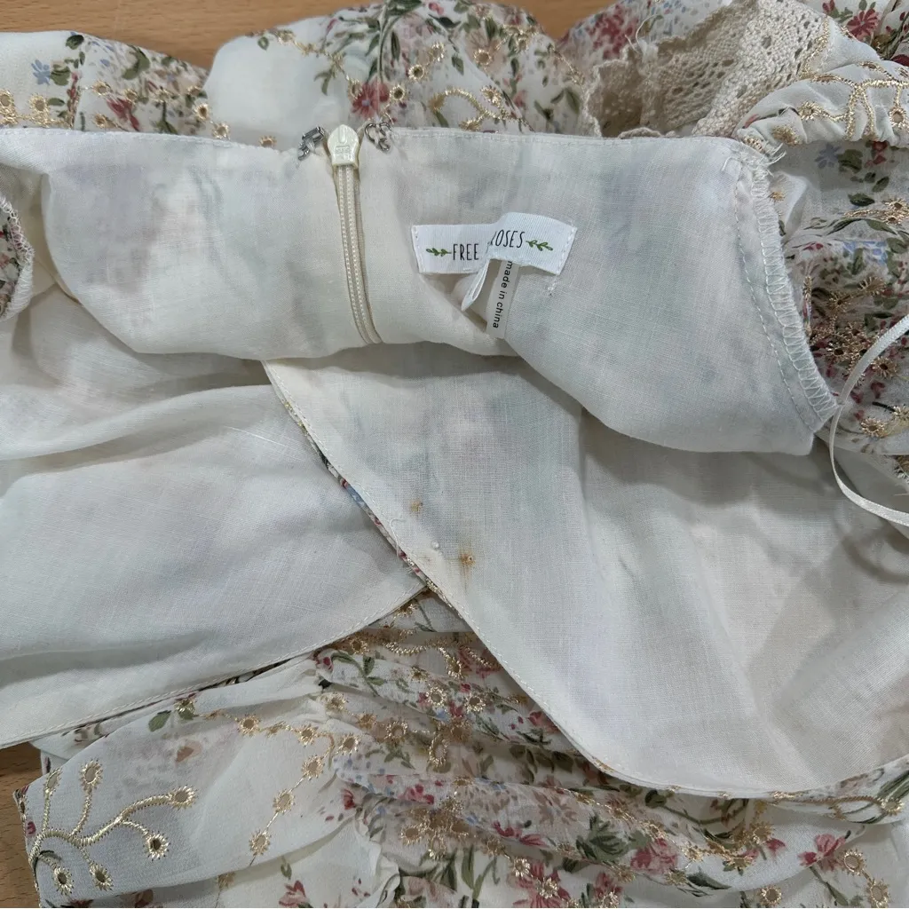 Free The Roses Endless Ross Floral Mini Dress Embroidered Ruched size Large Pink - Image 10