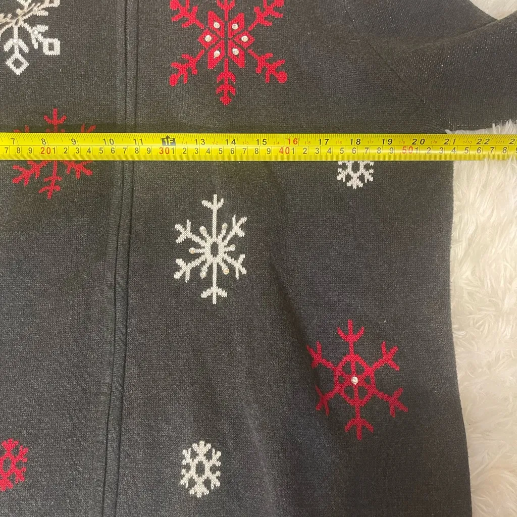 Breckenridge Petite Gray Full Zip Winter Sweater Snowflakes Women's Size PXL - Image 4