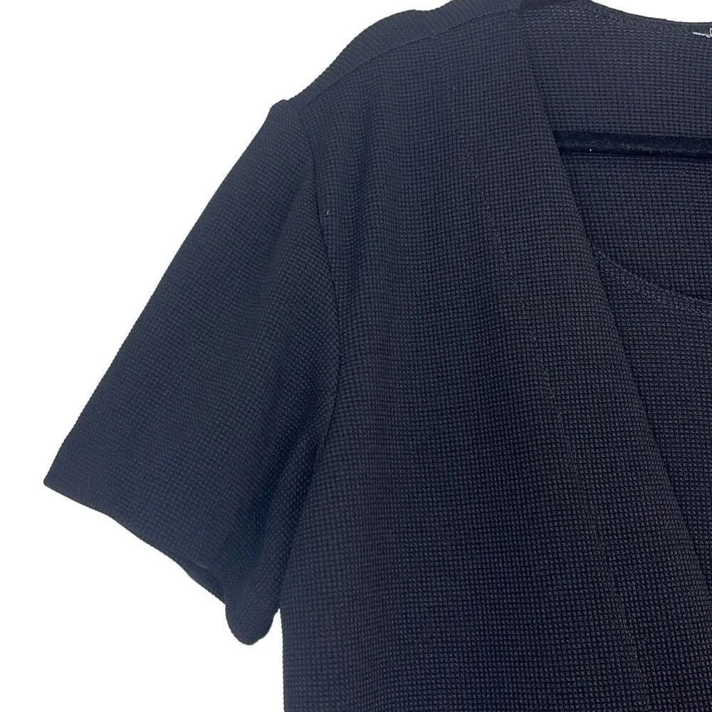 Black Textured Knit Short Sleeve One Button Front Mini Dress Large LBD Workwear - Image 4
