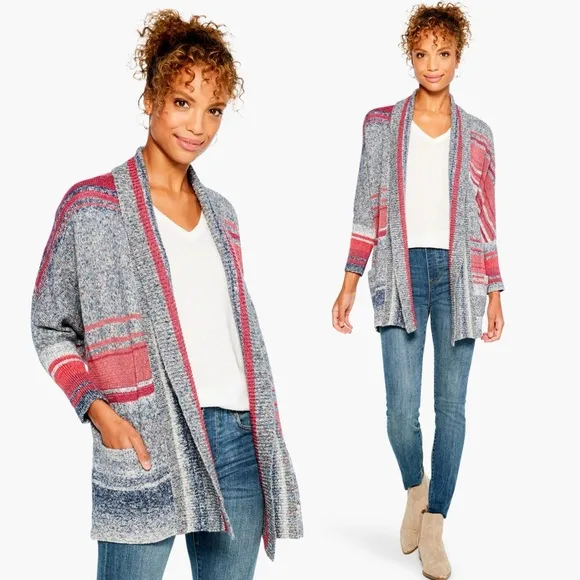 Nic+Zoe Santa Monica Open Front Cardigan w/Long Sleeves, Pink Multi Size XS NWT - Image 2