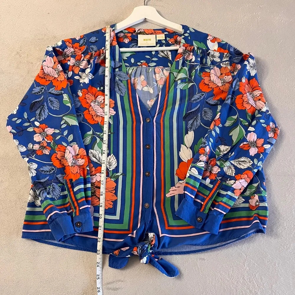 Maeve  Women's Top  Elan Scarf Floral Print Tie Front Blouse Size 8 - Image 12