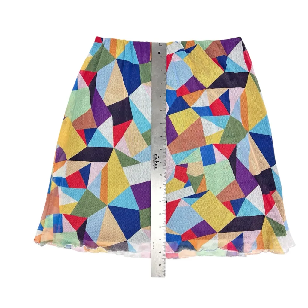 Nasty Gal Multi Geometric Mesh Stretch Pull On Mini Skirt Lettuce Edge Size 6 - Image 5