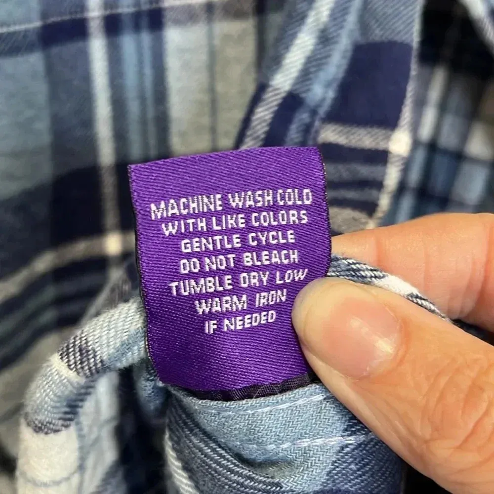 Flannel shirt small blue button down long sleeve collar shirt Alpine Lake - Image 5